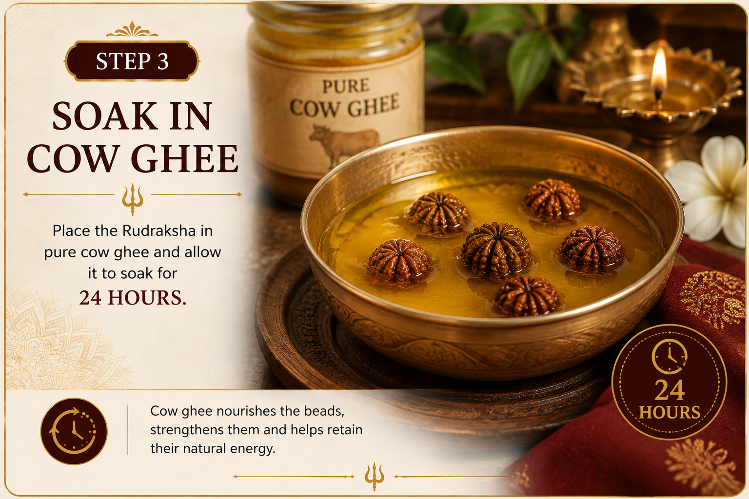 Step 3 soak Rudraksha in cow ghee for 24 hours